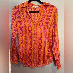 Diane Von Furstenberg Orange and Pink Chain Blouse